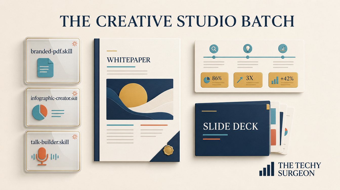 The Creative Studio batch: branded PDF, infographic, and conference talk builder skills.